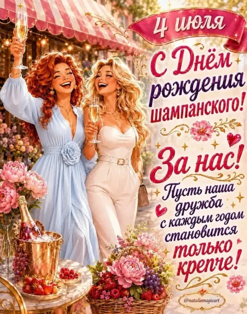 Открытка с днем рождения шампанским и дружбой