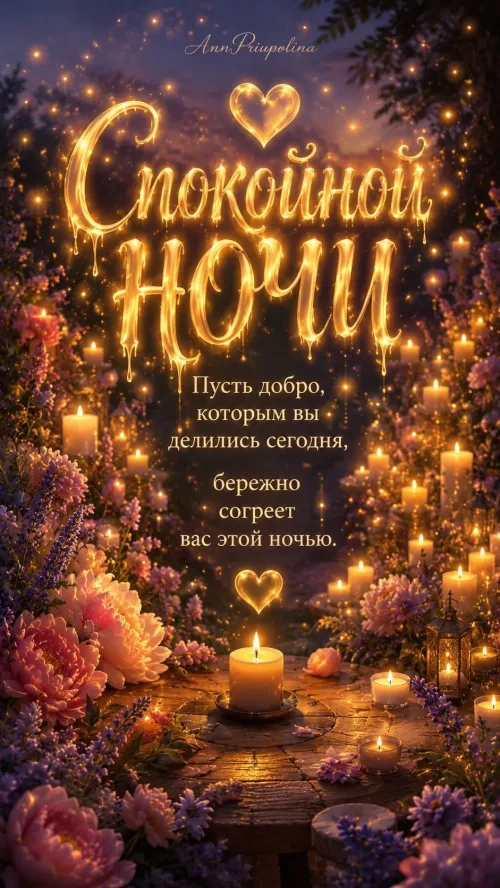 Спокойной ночи с цветами и свечами