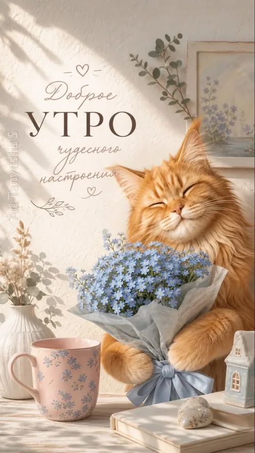 Позитивная открытка с добрым утром и кофе