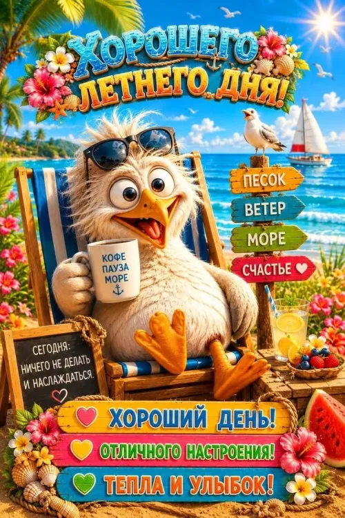 Хорошего летнего дня с птицей и морем