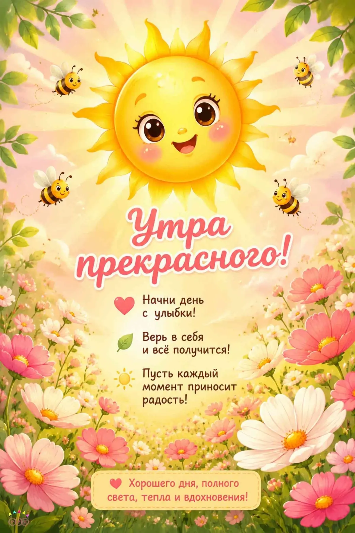 Позитивная открытка с добрым утром и цветами