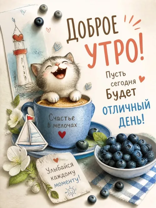 Позитивная открытка с добрым утром и кофе