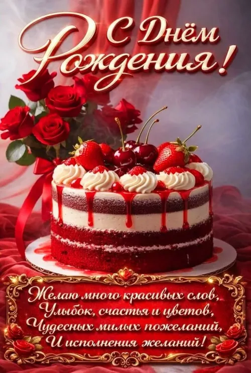 С Днём Рождения! Красивый торт с ягодами и розами