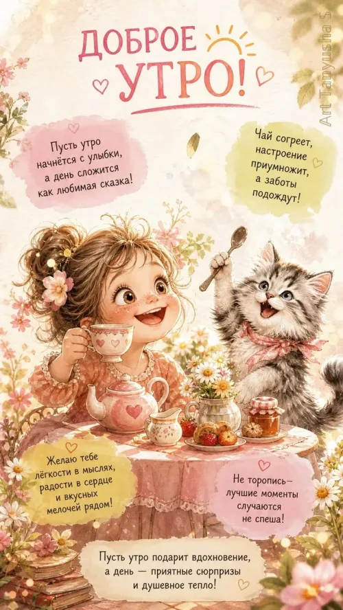 Позитивные открытки с добрым утром и котом