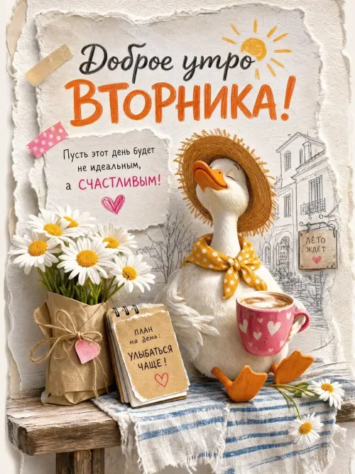 Счастливый вторник с утром и цветами