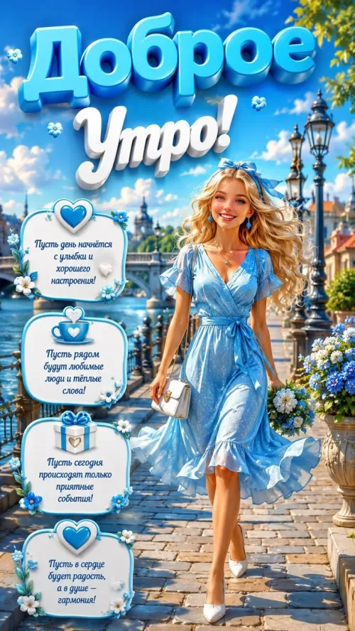 Красивая открытка с добрым утром и цветами
