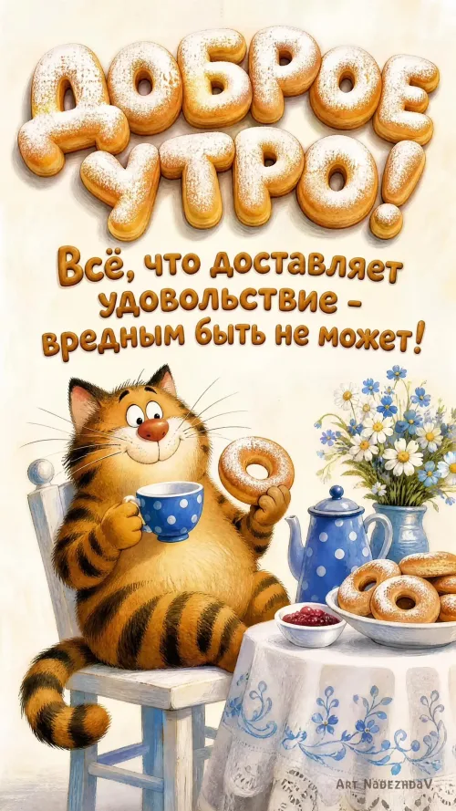 Прикольная открытка с добрым утром и котом