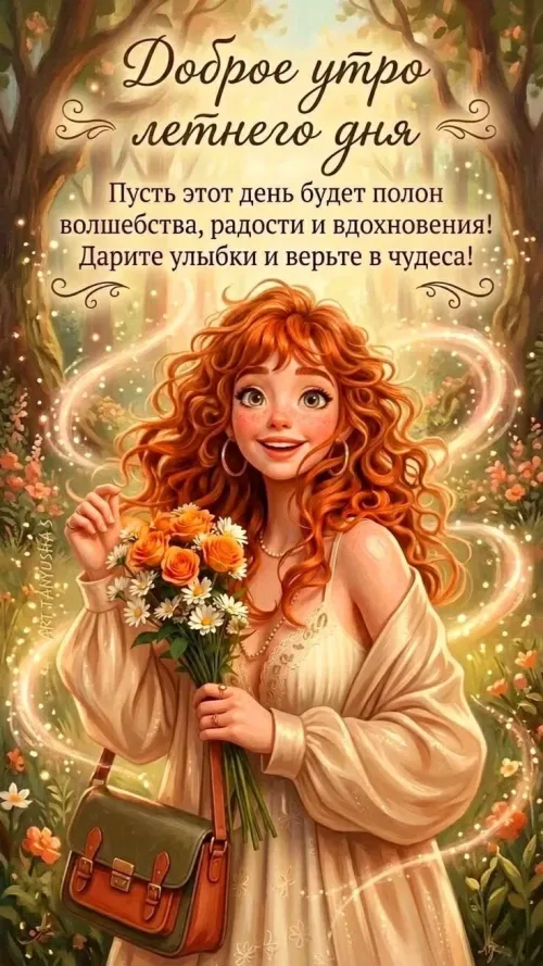 Доброе утро летнего дня с цветами и улыбкой