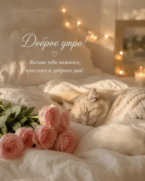 Позитивное утро с котом и розами
