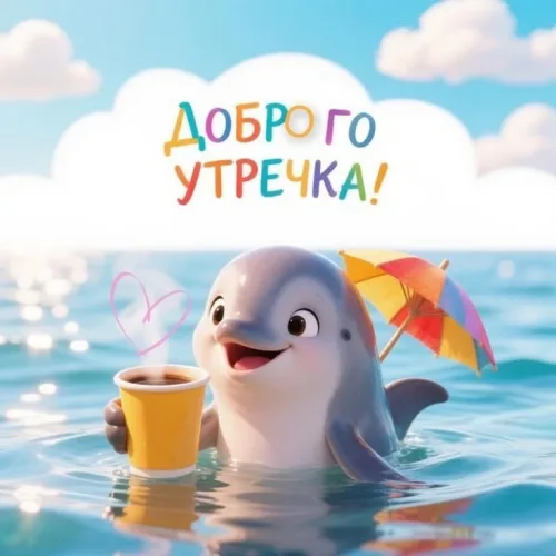 Прикольная открытка с доброго утречка и дельфином