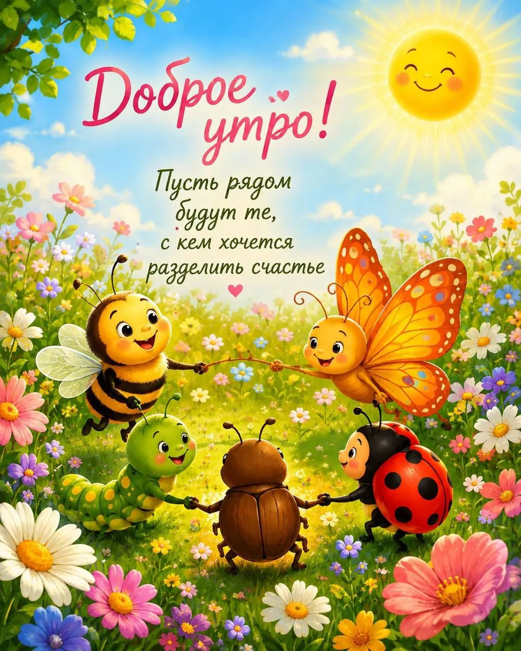 Весенний добрый утром с веселыми насекомыми