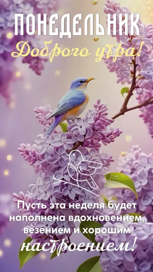 Понедельник: Доброго утра с птицей и сиренью