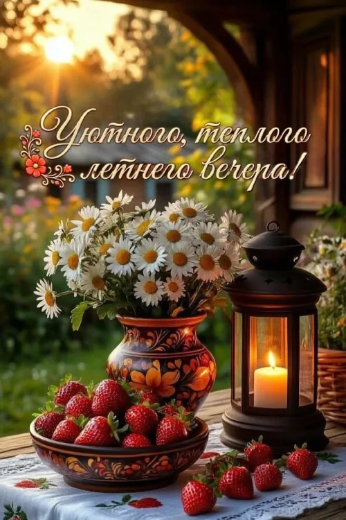 Уютный летний вечер с цветами и свечами