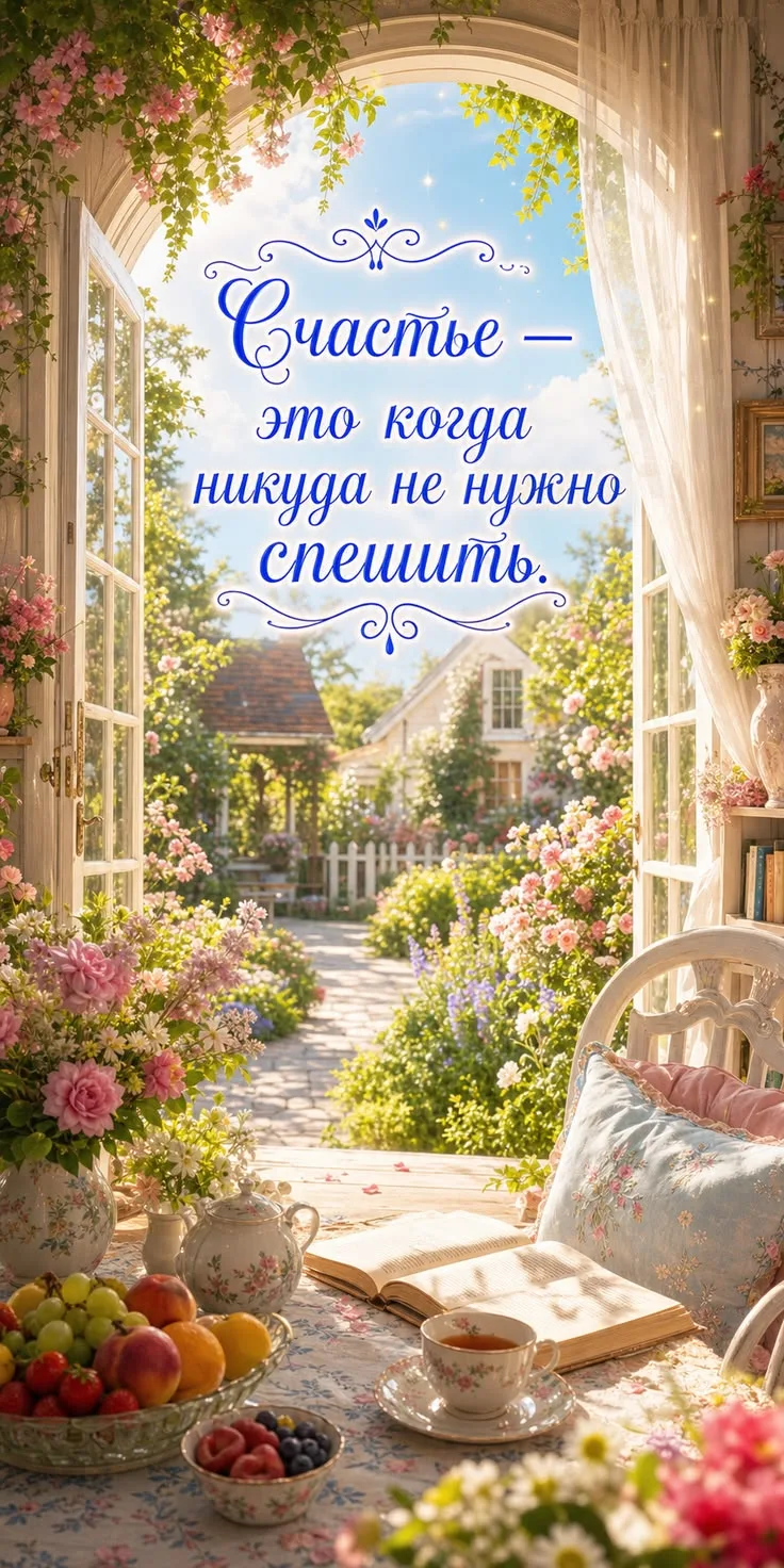 Желаю счастья: уютный сад и чашка чая