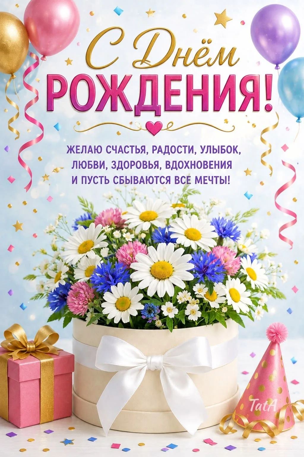 С Днём Рождения! Цветы и подарок
