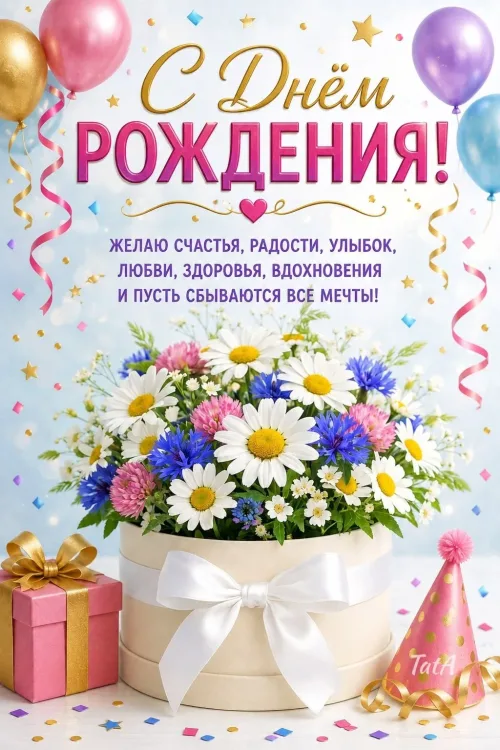 С Днём Рождения! Цветы и подарок