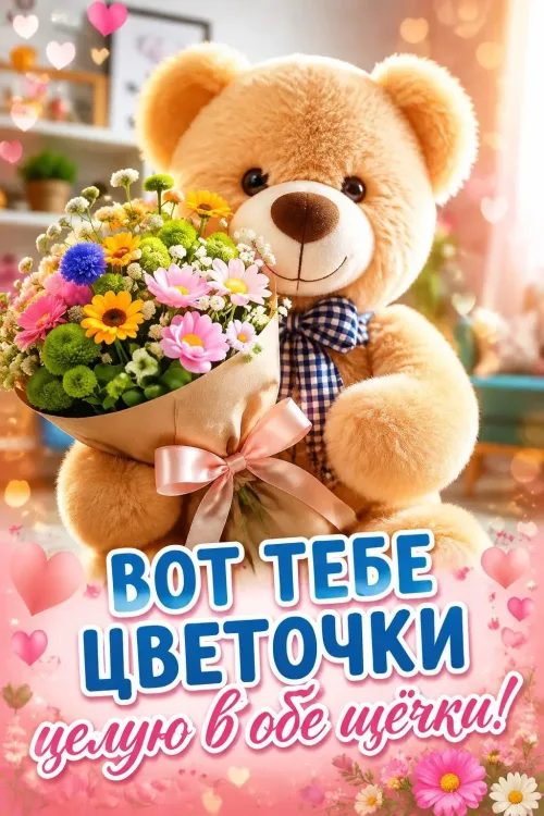 Медведь с цветами: весенние поздравления