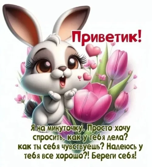 Приветик! Кролик с тюльпанами
