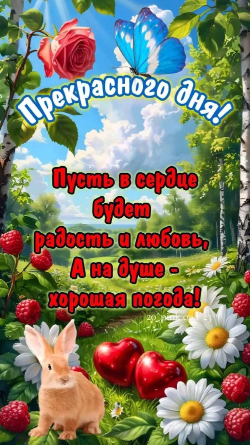 Весенний зайчик с цветами: прекрасного дня открытка