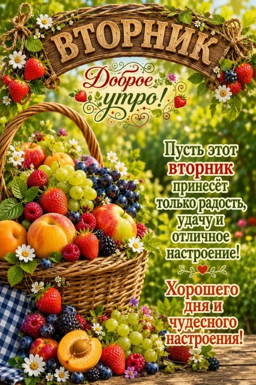Вторник. Доброе утро с фруктами и цветами