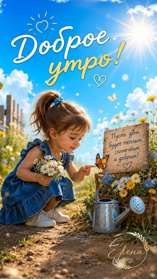 Позитивное Доброе утро с весенними цветами и бабочками