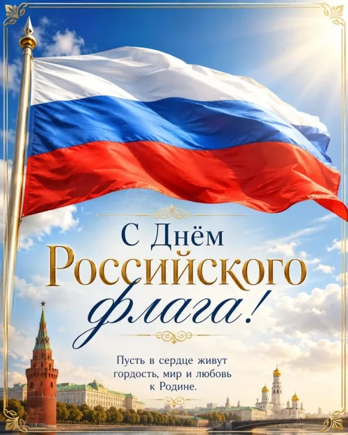 Праздничная открытка с Днём Российского флага