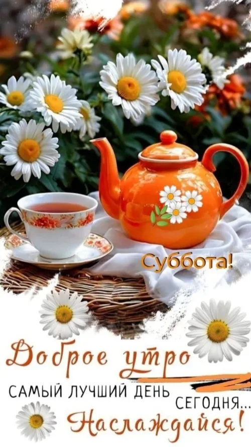 Суббота: Доброе утро с чашкой чая и ромашками