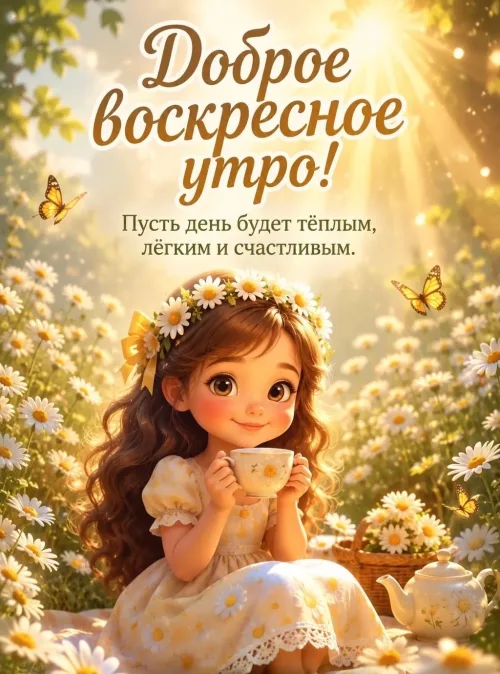 Весенний утренний чай с цветами и бабочками