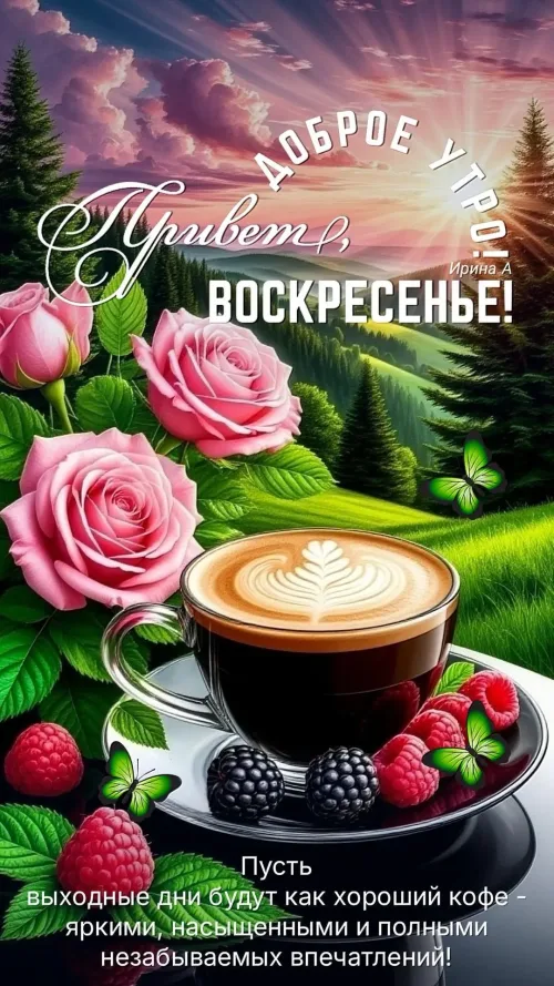 Красивые открытки с добрым утром и кофе на Воскресенье