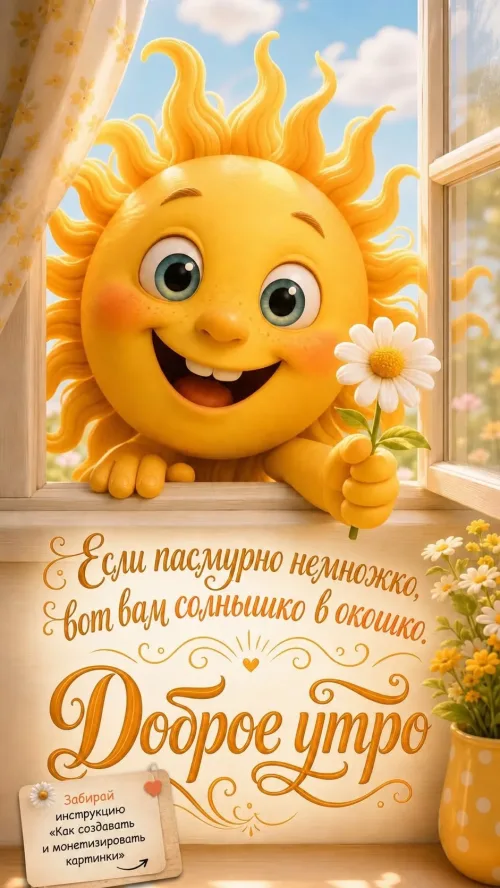 Солнце с цветком в руке: Доброе утро