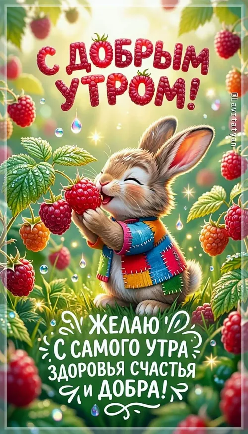Позитивная открытка с добрым утром и кроликом