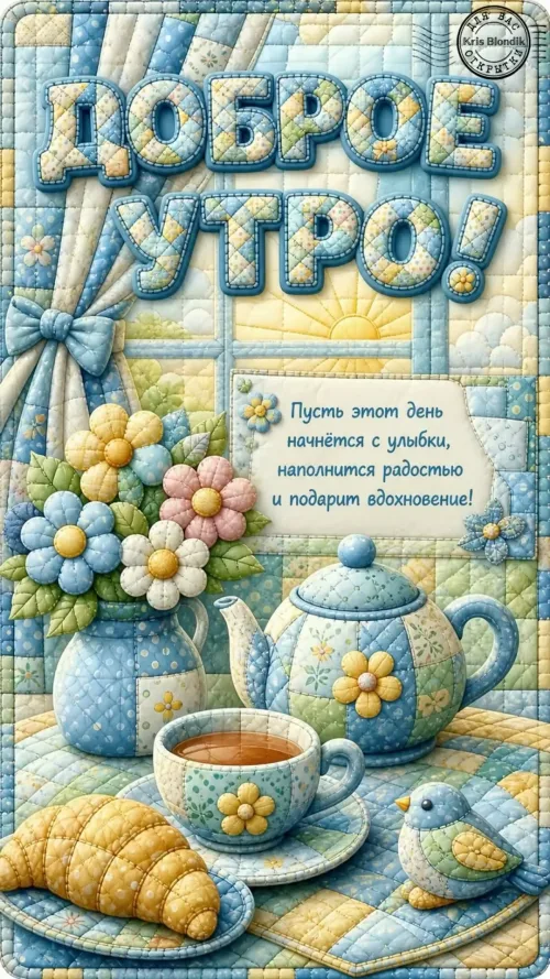 Позитивная открытка с добрым утром и птичкой