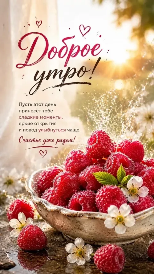 Доброе утро с ягодами и цветами
