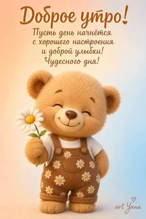 Позитивная открытка с добрым утром и медведем