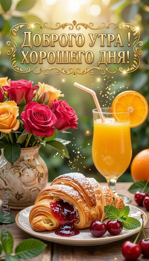Доброго утра! Хорошего дня с цветами и фруктами