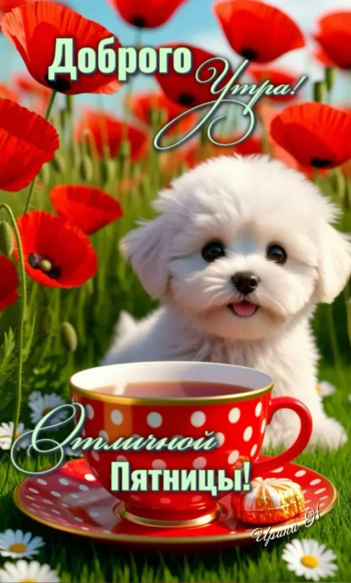 Доброе утро, пятница! Собака и чай в поле