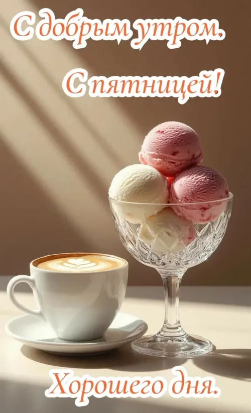 Пятничное утро с мороженым и кофе