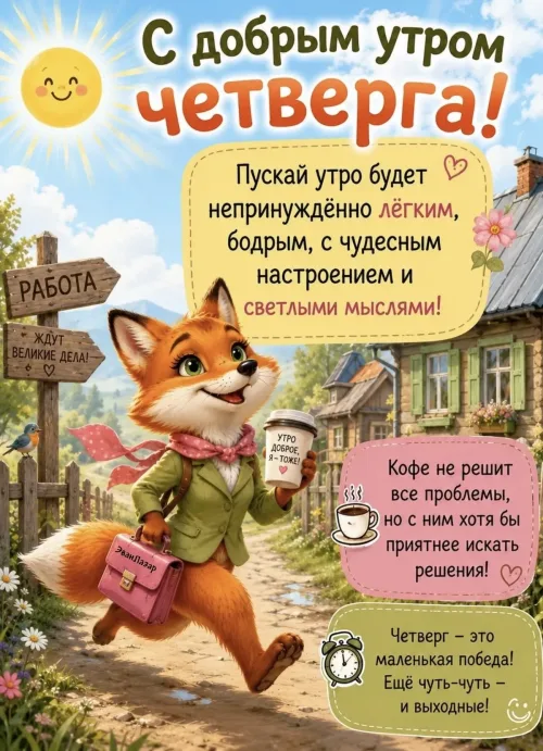 Лиса с кофе: Доброе утро четверга