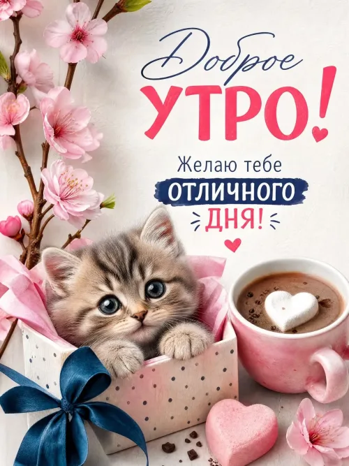 Весенний кофе с котенком: Доброе утро!