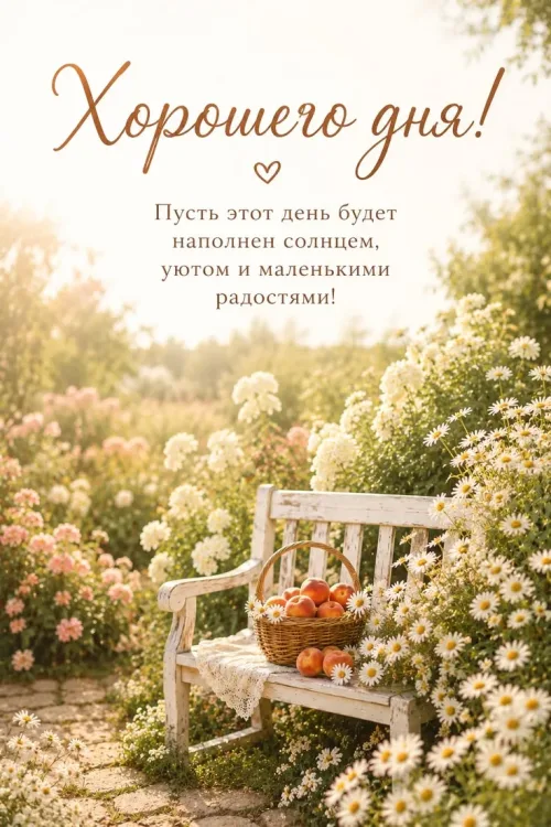 Хорошего дня открытка с яблоками и цветами