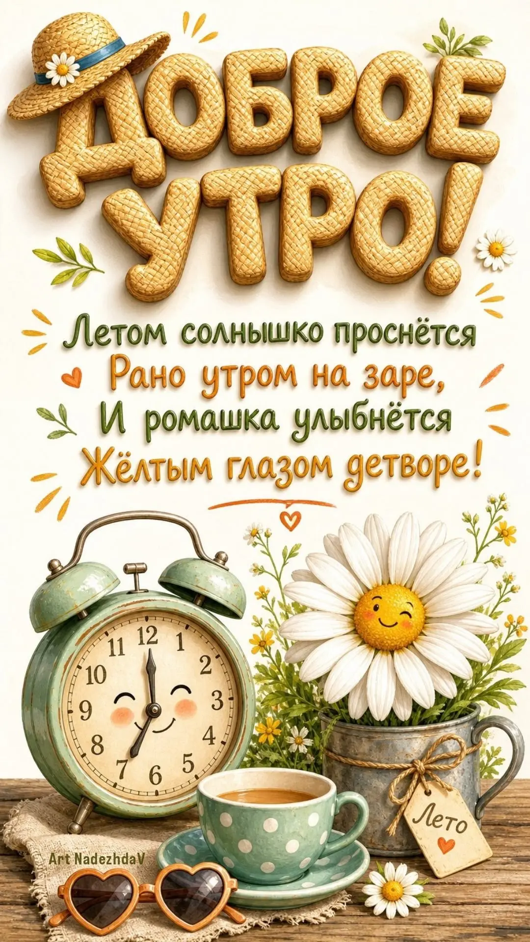 Позитивная открытка с добрым утром и ромашками