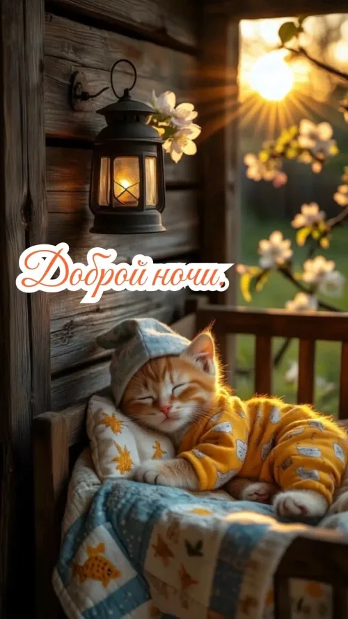 Доброй ночи: спящий кот в пижаме