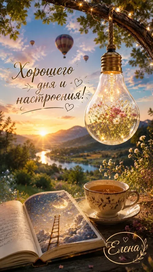 Хорошего дня и настроения с цветами в лампе