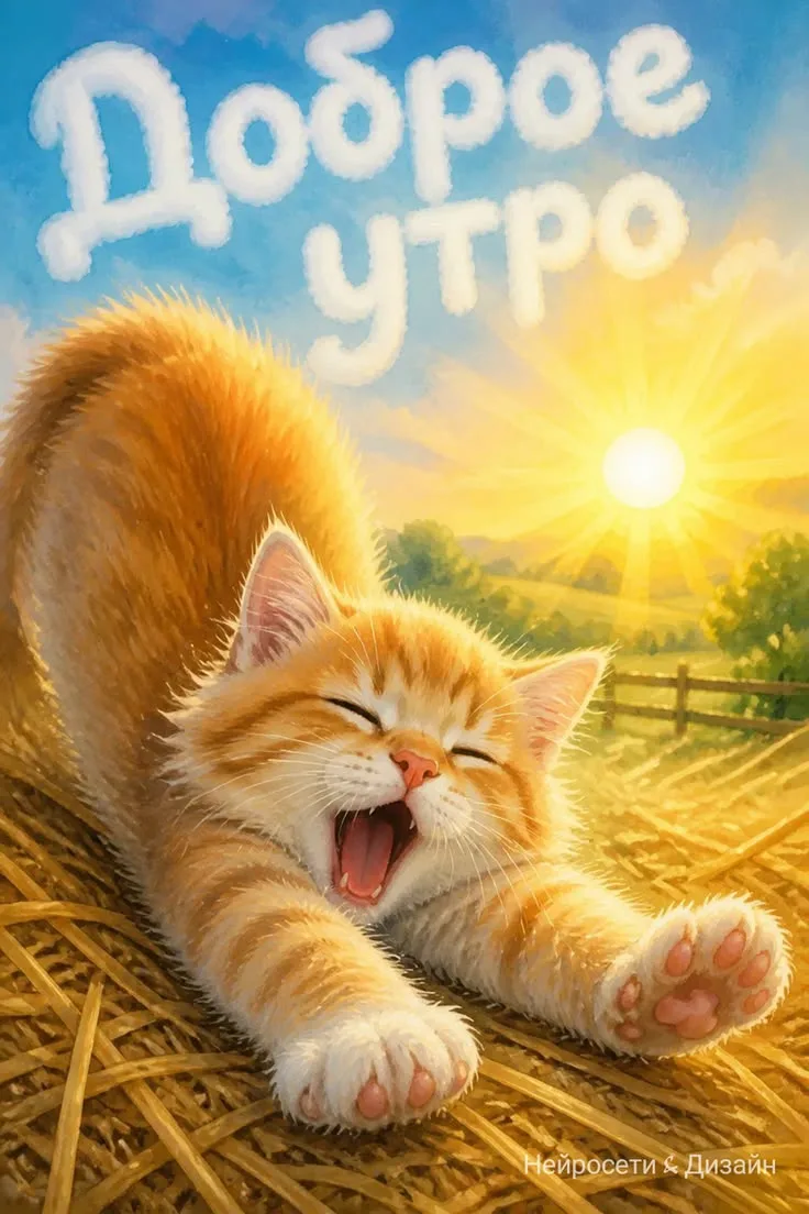 Прикольная открытка с добрым утром и котом