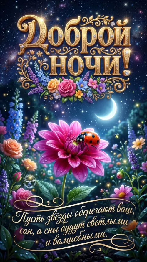 Доброй ночи! Красивые открытки с цветами и журавлем