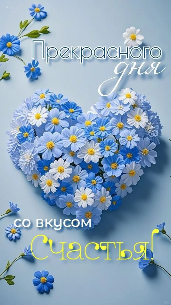 Сердце из цветов с пожеланием счастья