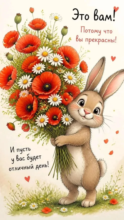 Кролик с цветами: весенние пожелания