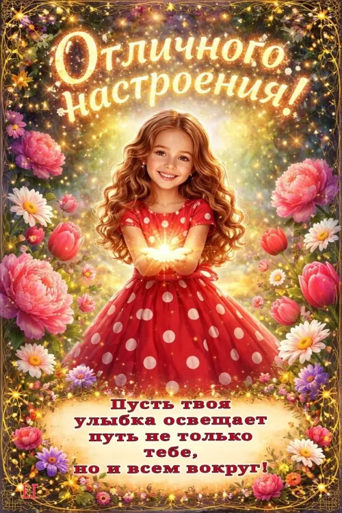 Открытка с хорошим настроением и цветами