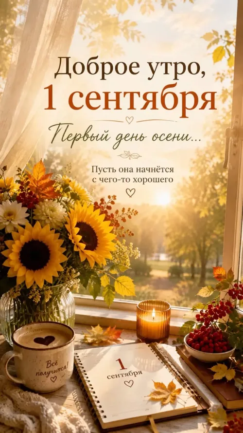 Открытка с добрым утром 1 сентября: Первый день осени