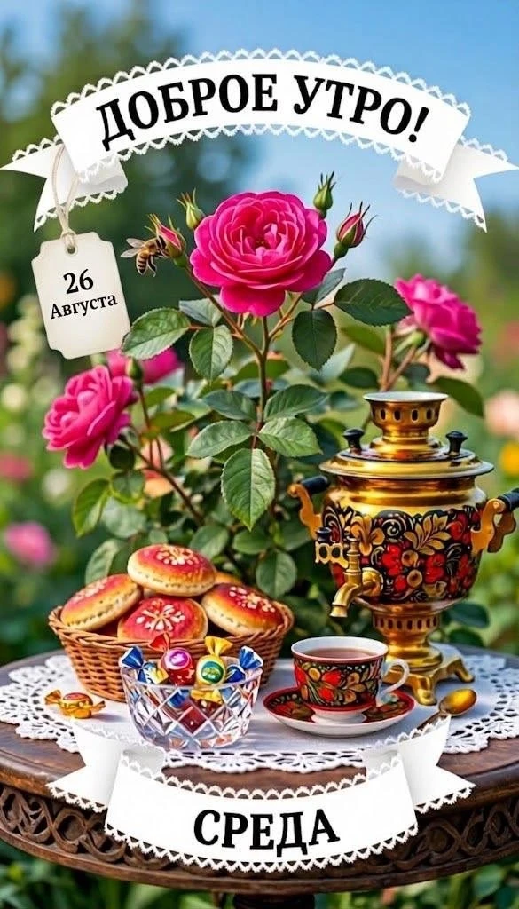 Открытка с добрым утром и розами